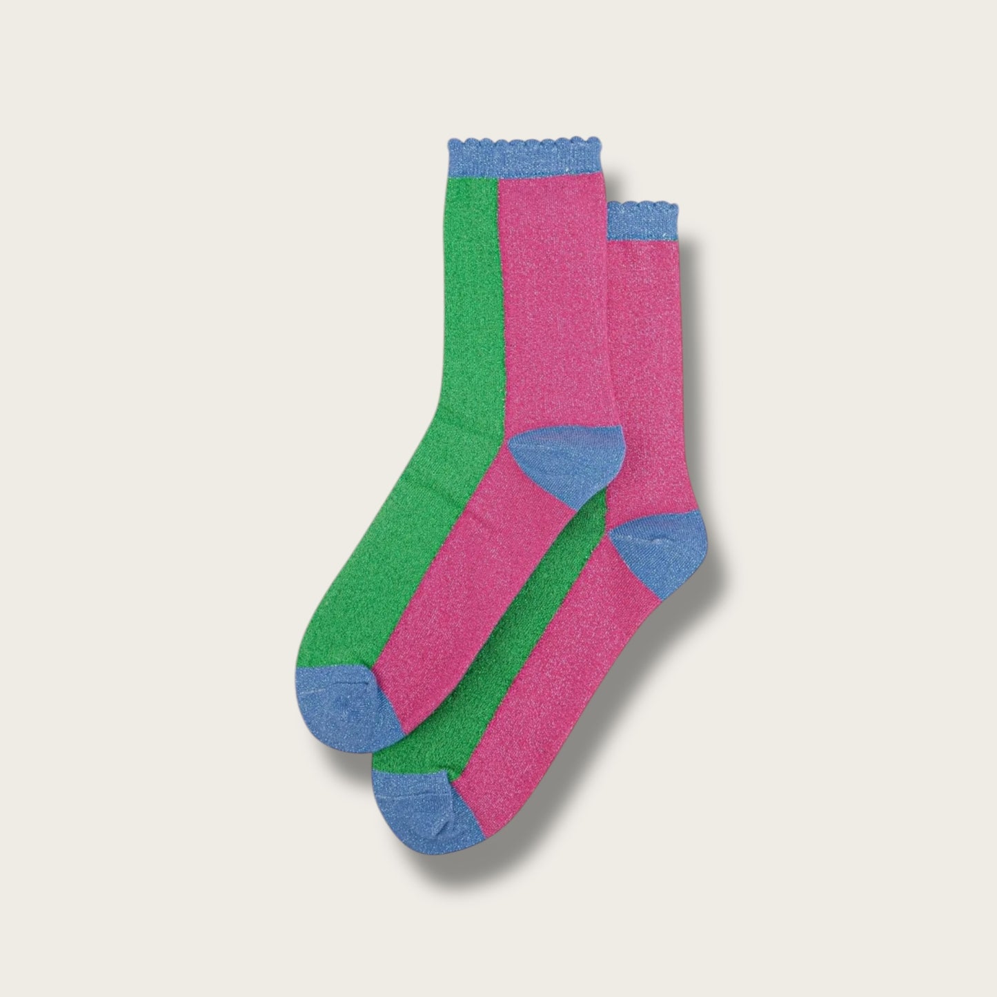 Glitter Socks - Lime/Hot Pink, Colour Block
