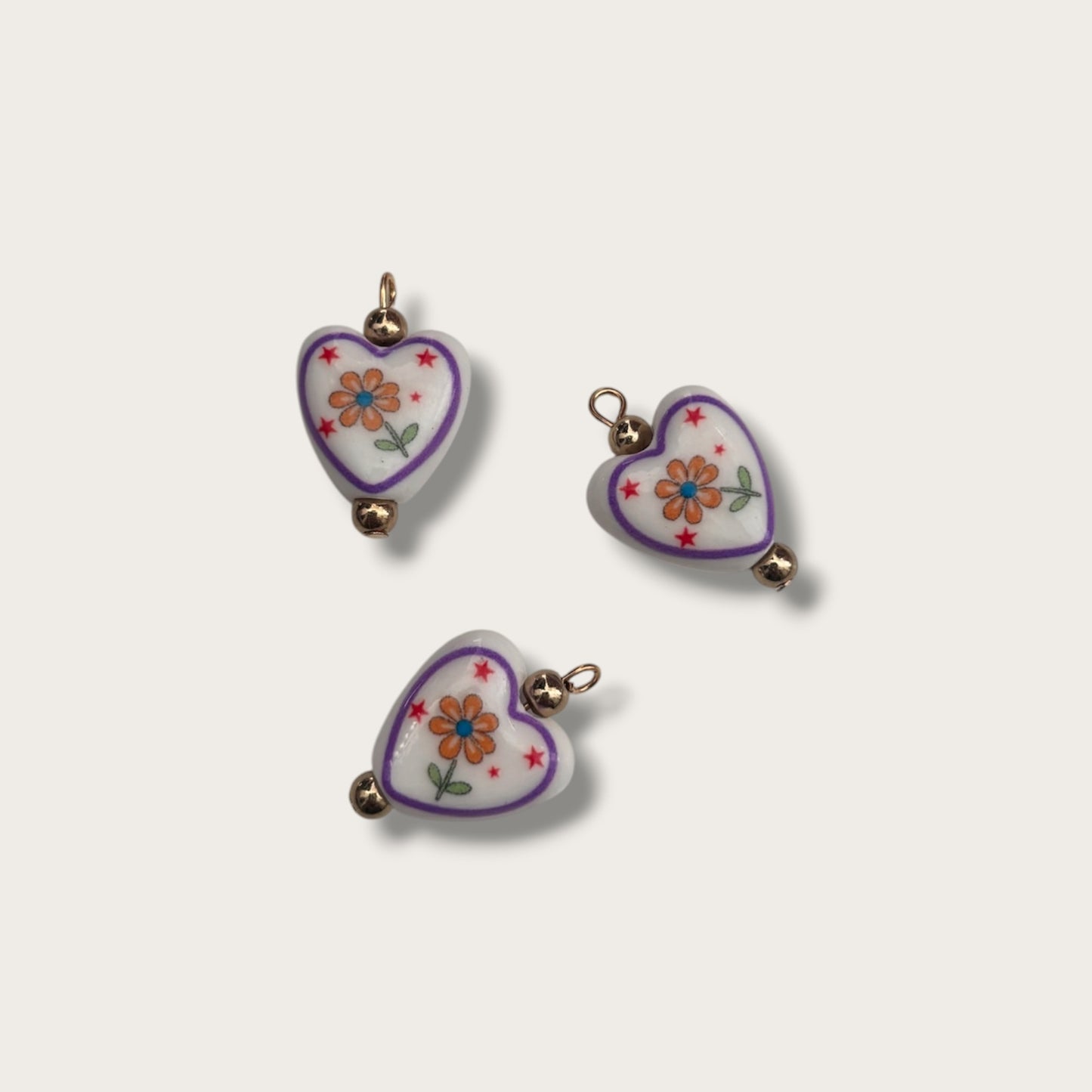 Floral Heart Retro Charm 1pc - Gold Tone