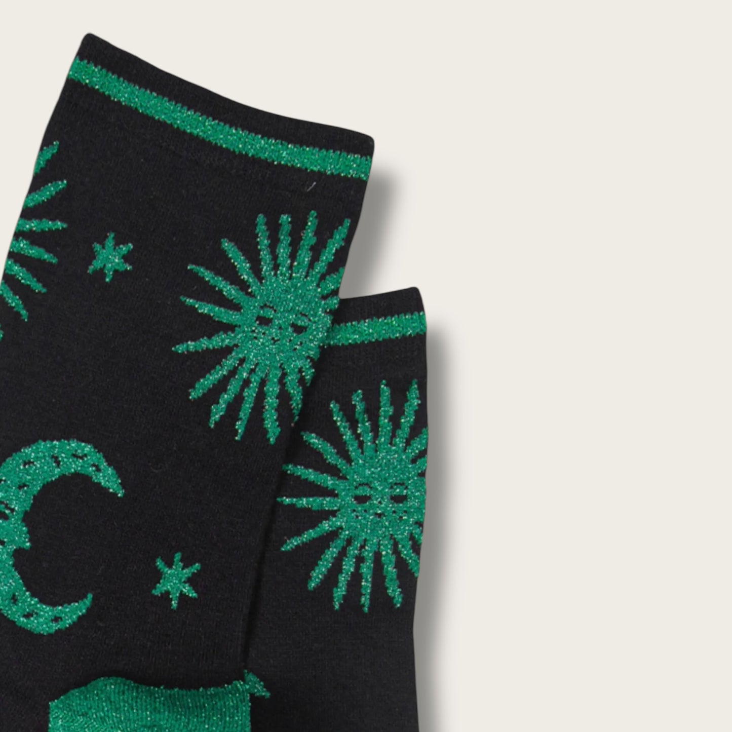 Green Women's Glitter Celestial Print Bamboo Socks