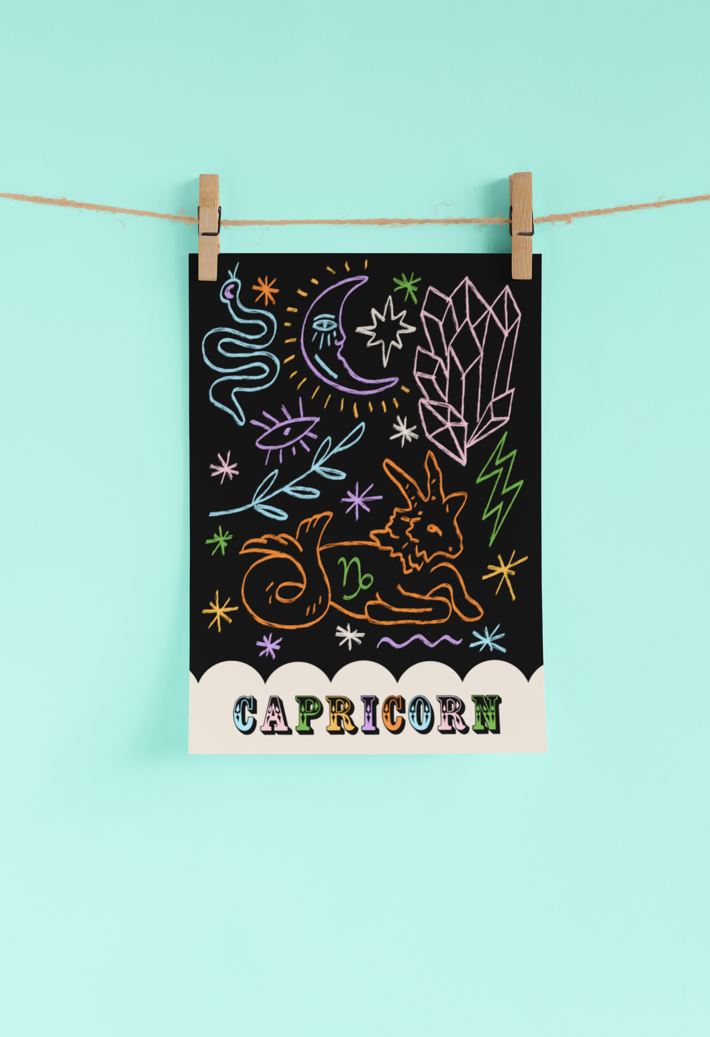 Capricorn Zodiac Print A4