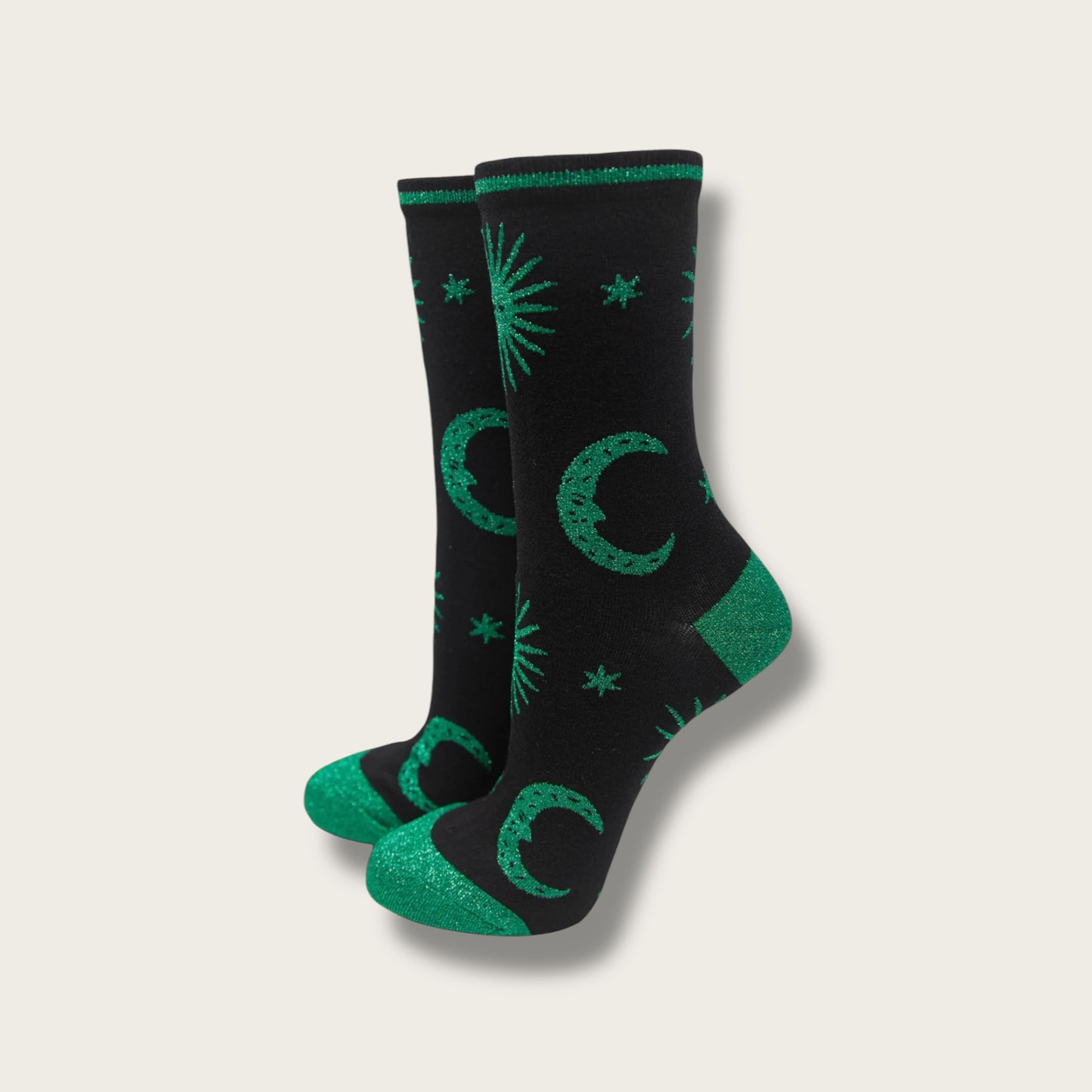 Green Women's Glitter Celestial Print Bamboo Socks