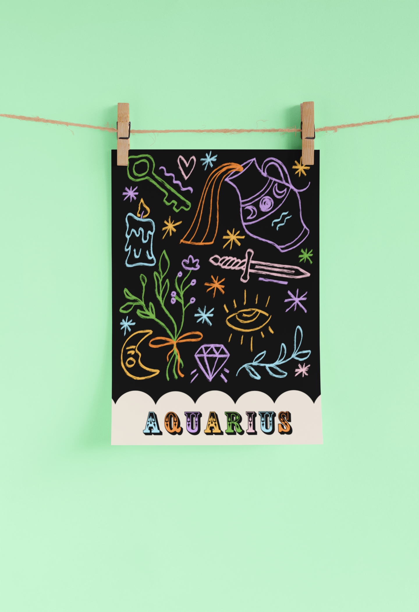 Aquarius Zodiac Print A4