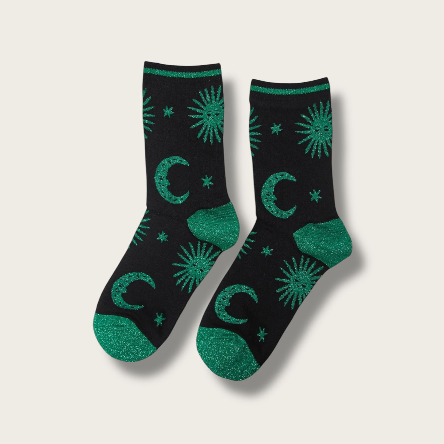 Green Women's Glitter Celestial Print Bamboo Socks