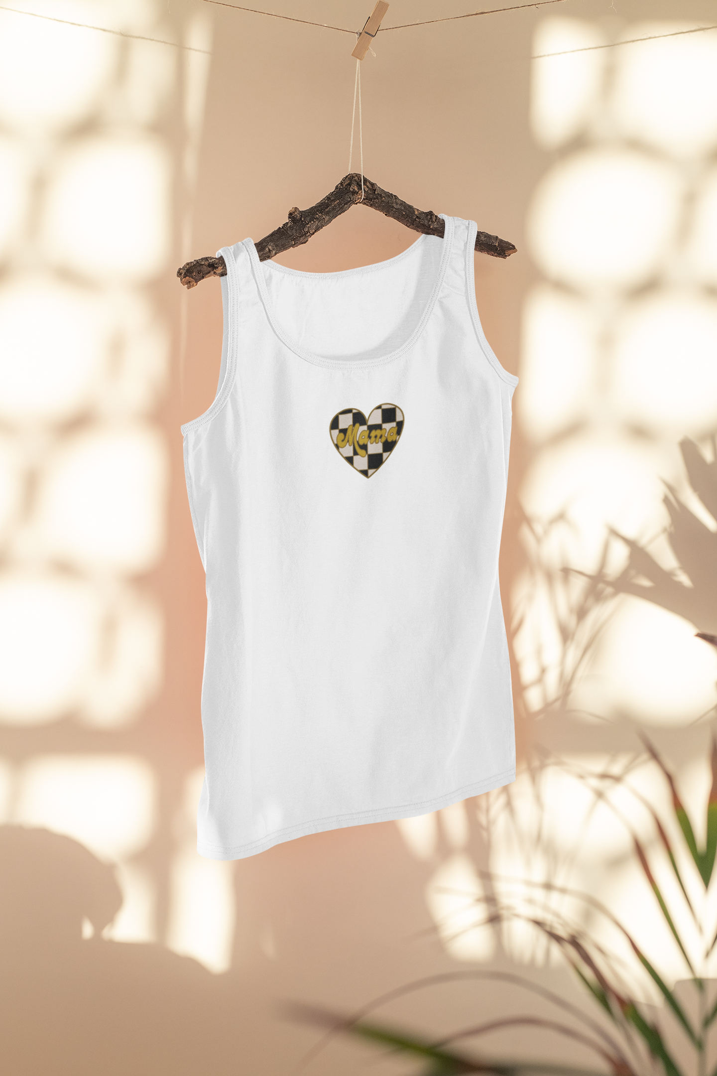 Checkerboard Mama Embroidered Tank