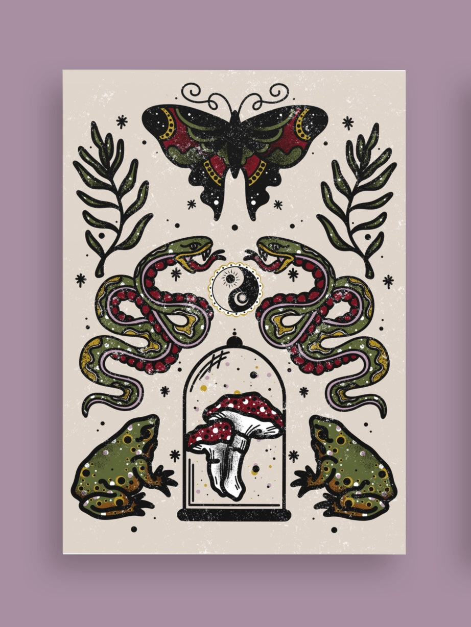 Familiars Tattoo Flash Postcard