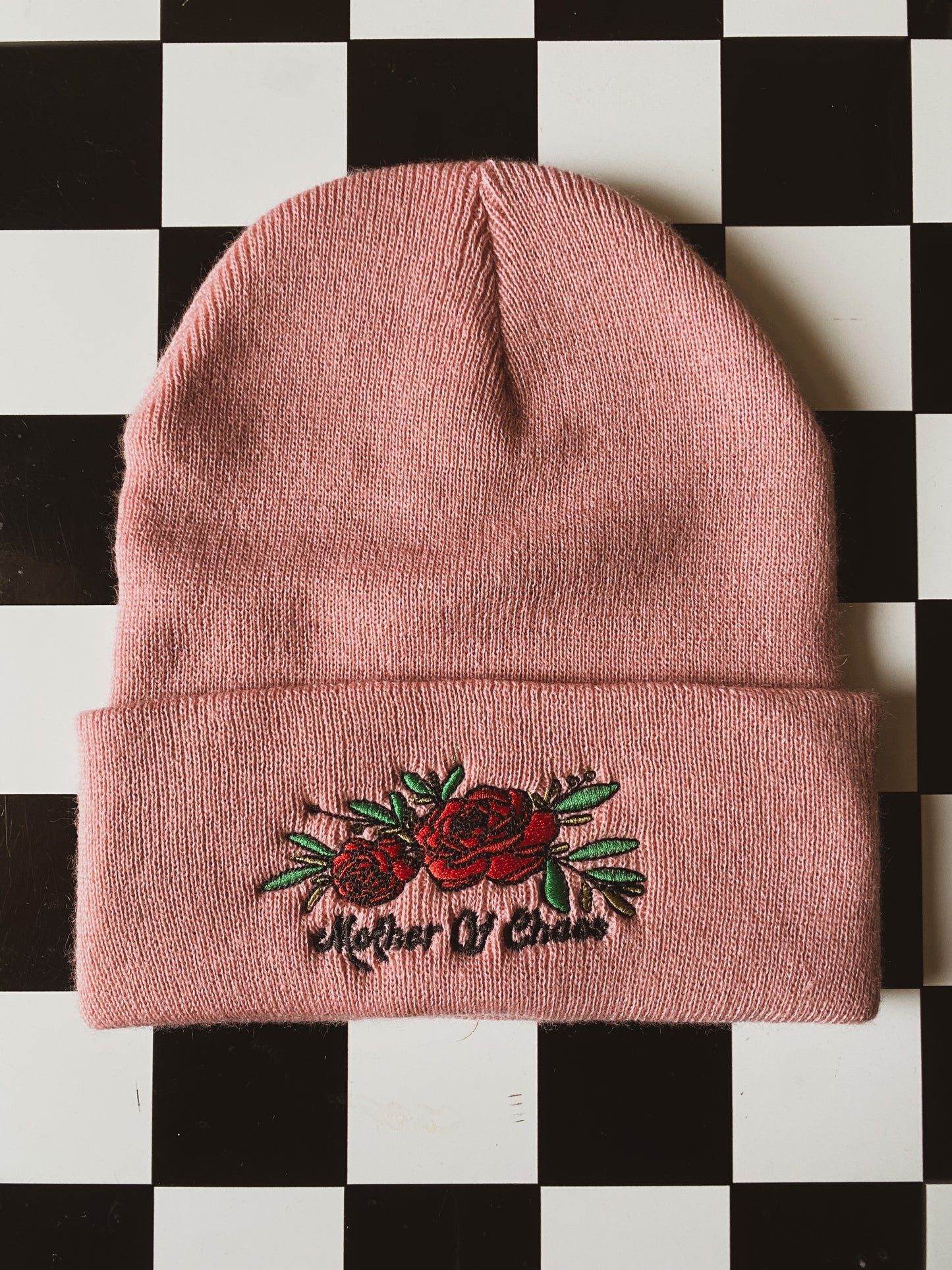 Mother Of Chaos Embroidered Beanie - Dusty Pink