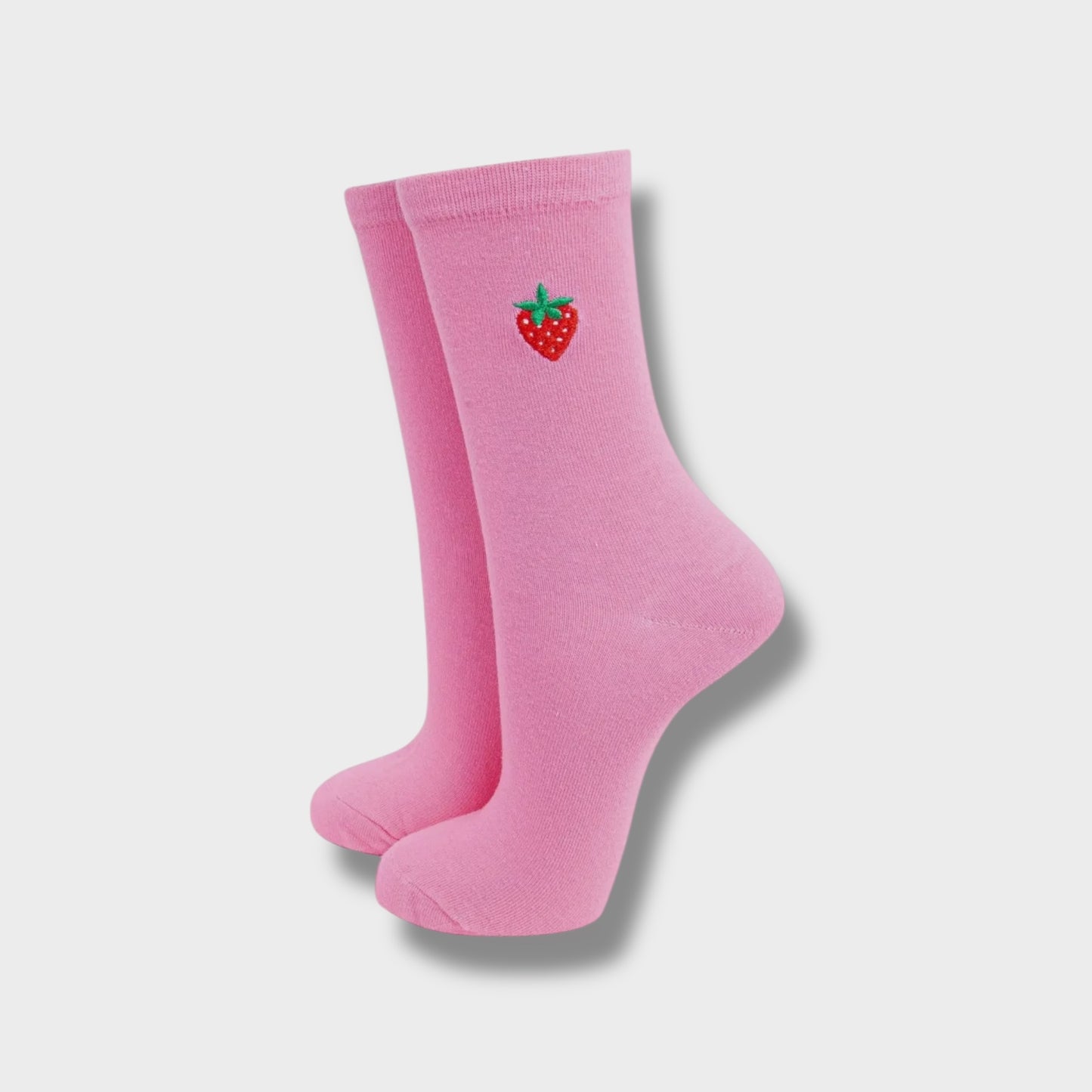 Women's Embroidered Socks - Pink, Strawberry