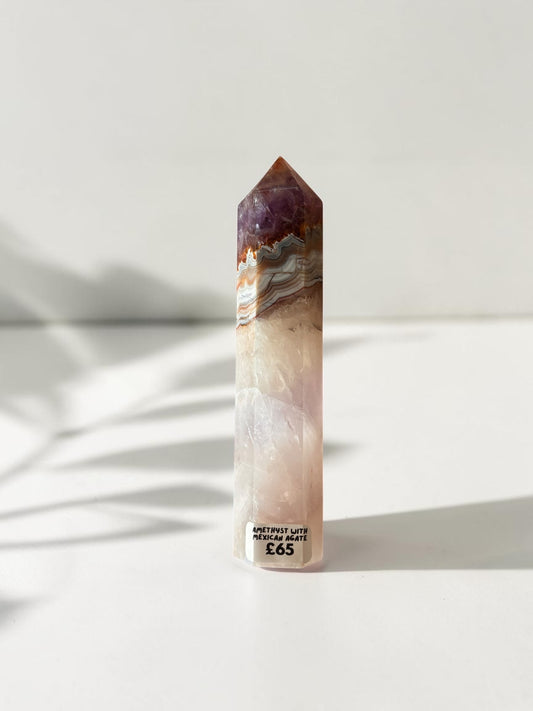 Amethyst and Mexican agate Crystal Tower