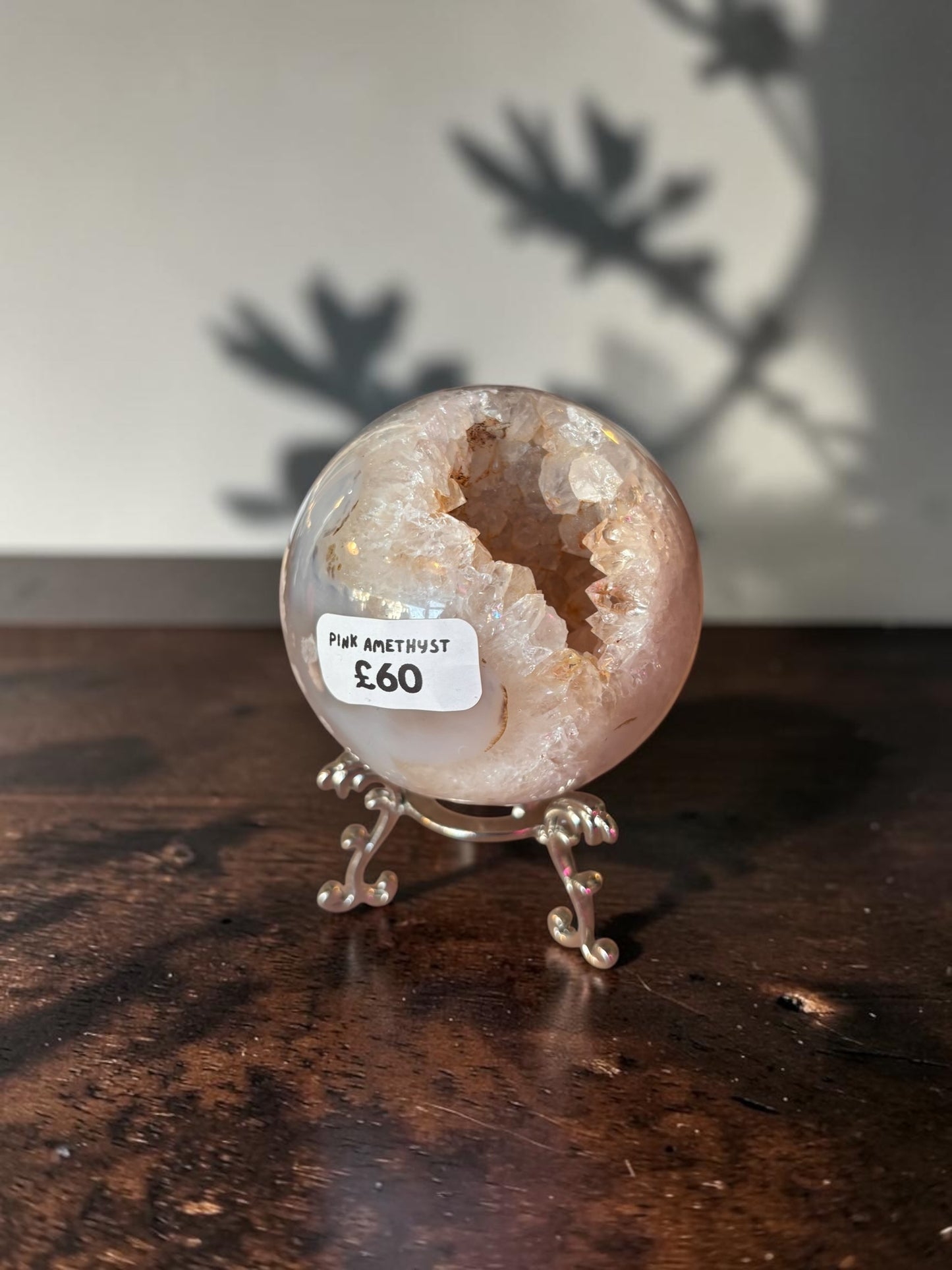 Pink Amethyst Crystal Sphere with stand