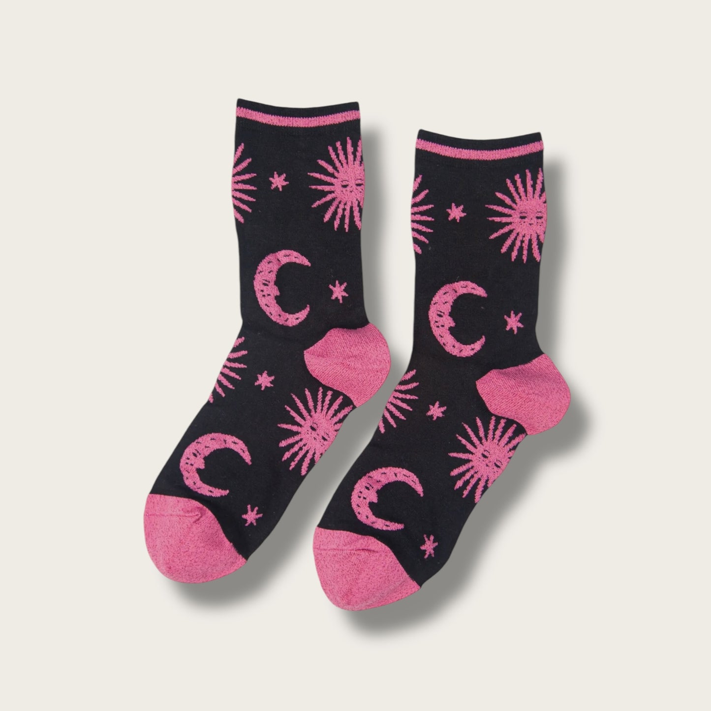 Pink Women's Glitter Celestial Print Bamboo Socks
