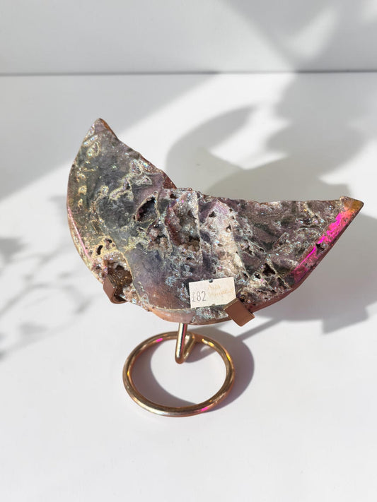 Aura Sphalerite Crystal Moon Carving with stand