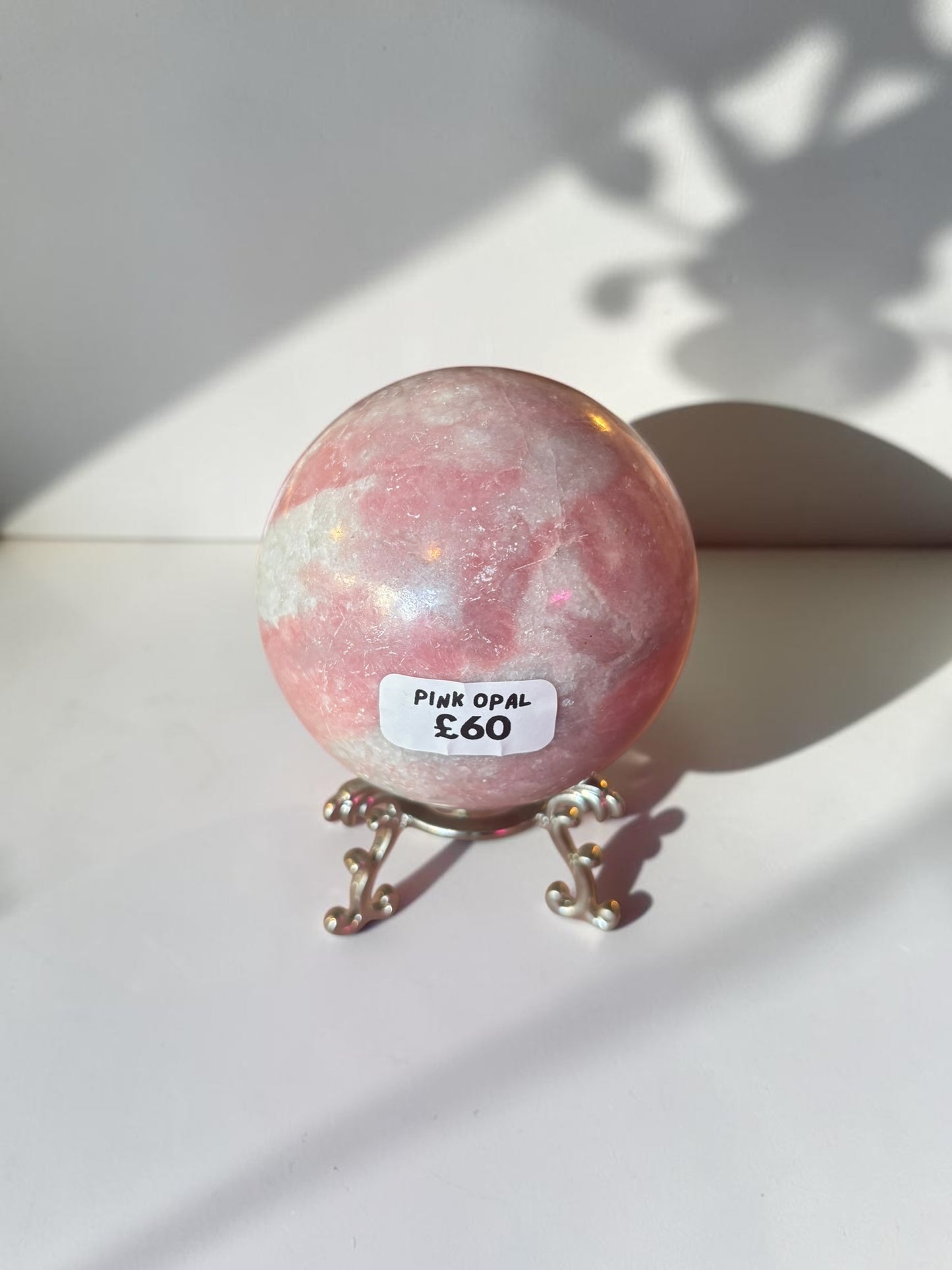 Pink Opal Crystal Sphere with stand