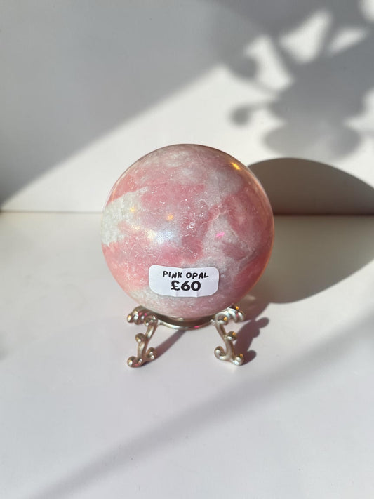Pink Opal Crystal Sphere with stand