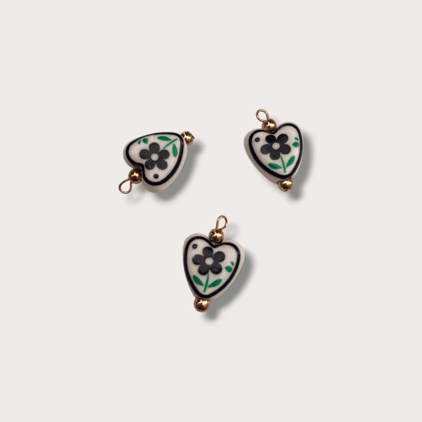 Floral Heart Retro Charm 1pc - Gold Tone
