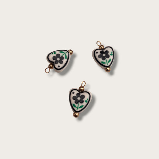 Floral Heart Retro Charm 1pc - Gold Tone