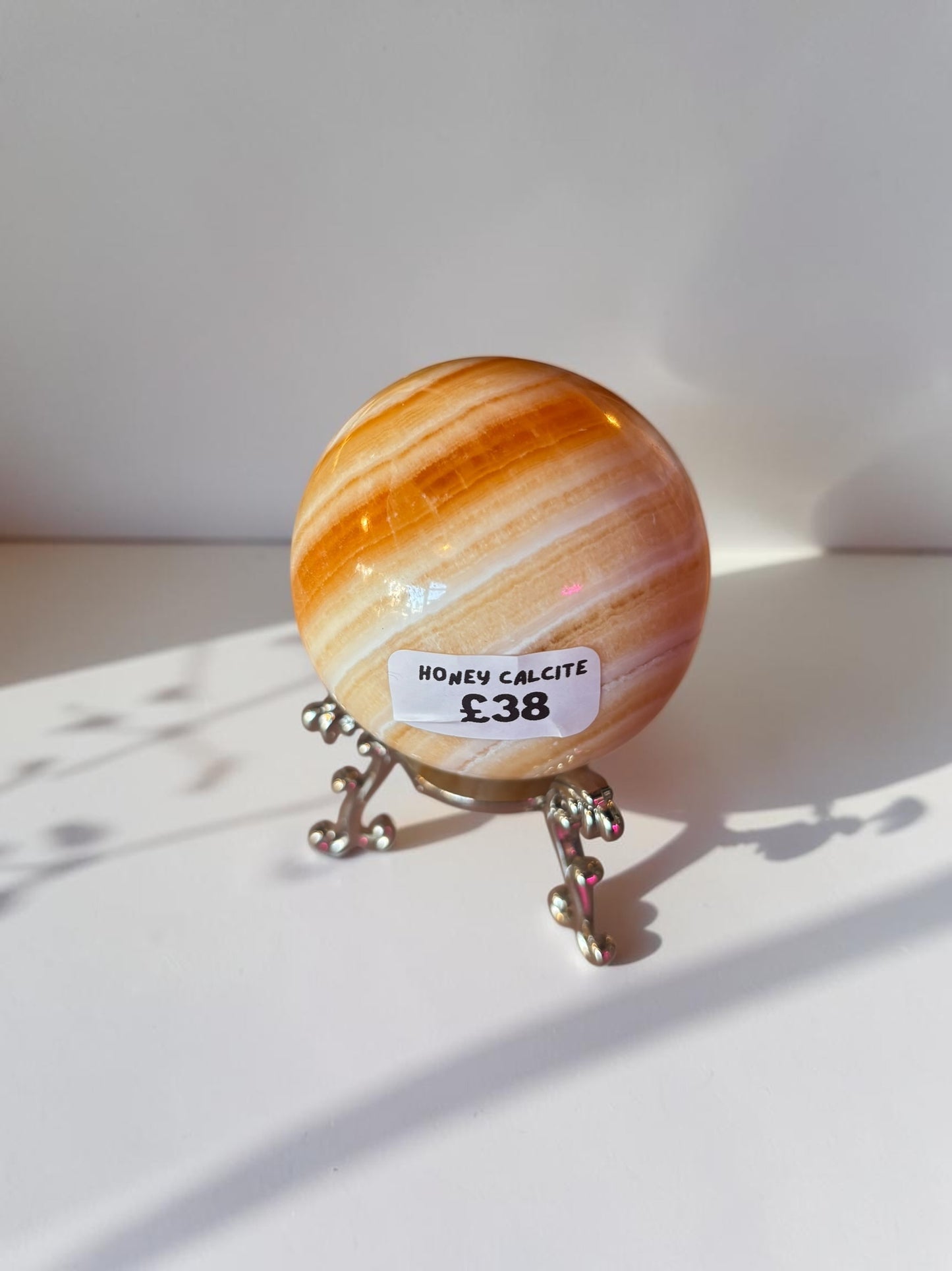 Honey Calcite Crystal Sphere with stand