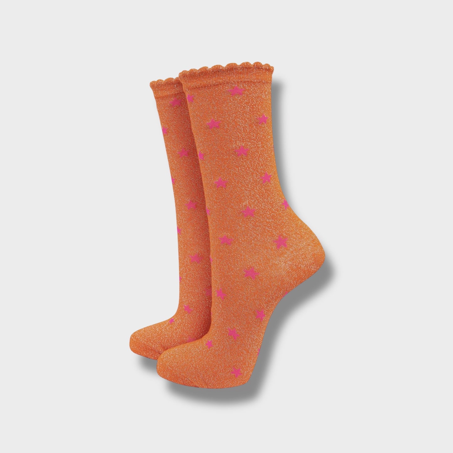 Womens Star Print Cotton Glitter Socks in Orange