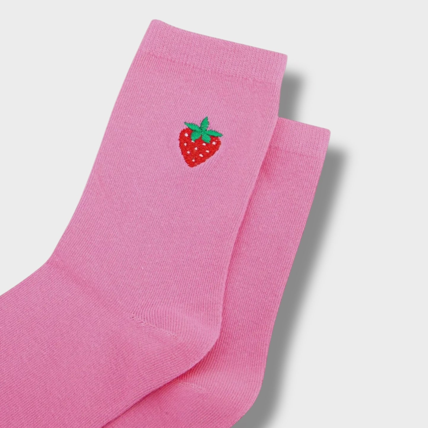 Women's Embroidered Socks - Pink, Strawberry