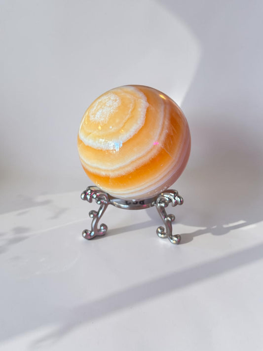 Honey Calcite Crystal Sphere with stand
