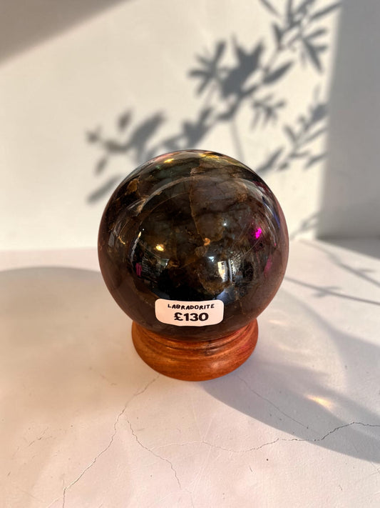 ￼ Labradorite Crystal Sphere with stand￼