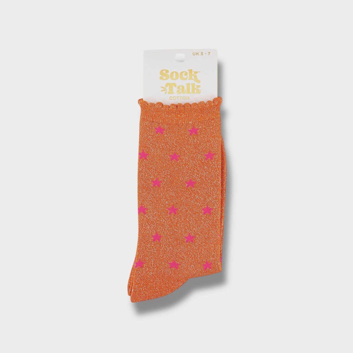 Womens Star Print Cotton Glitter Socks in Orange