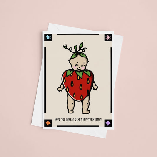 Strawberry Birthday Kewpie Greeting Card