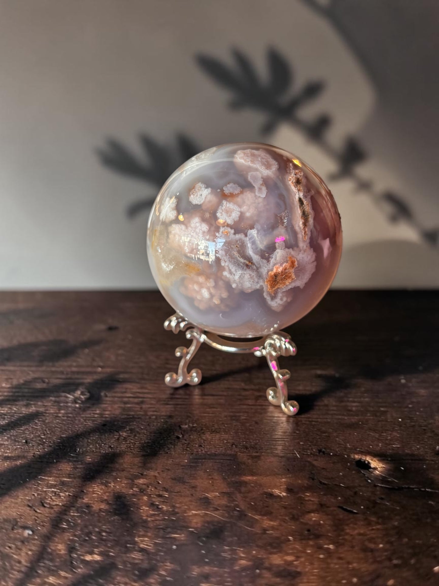 Pink Amethyst Crystal Sphere with stand