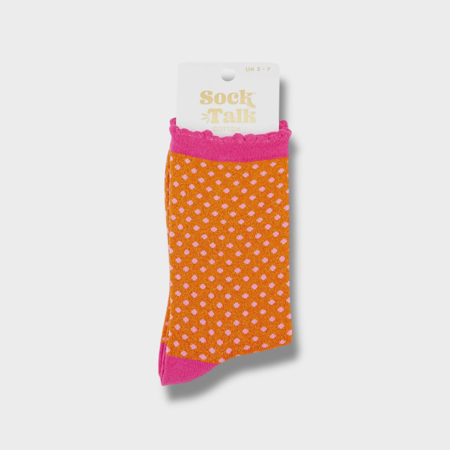 Women Cotton Glitter Socks Polka Dot Spots in Orange & Pink