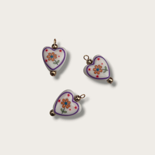 Floral Heart Retro Charm 1pc - Gold Tone