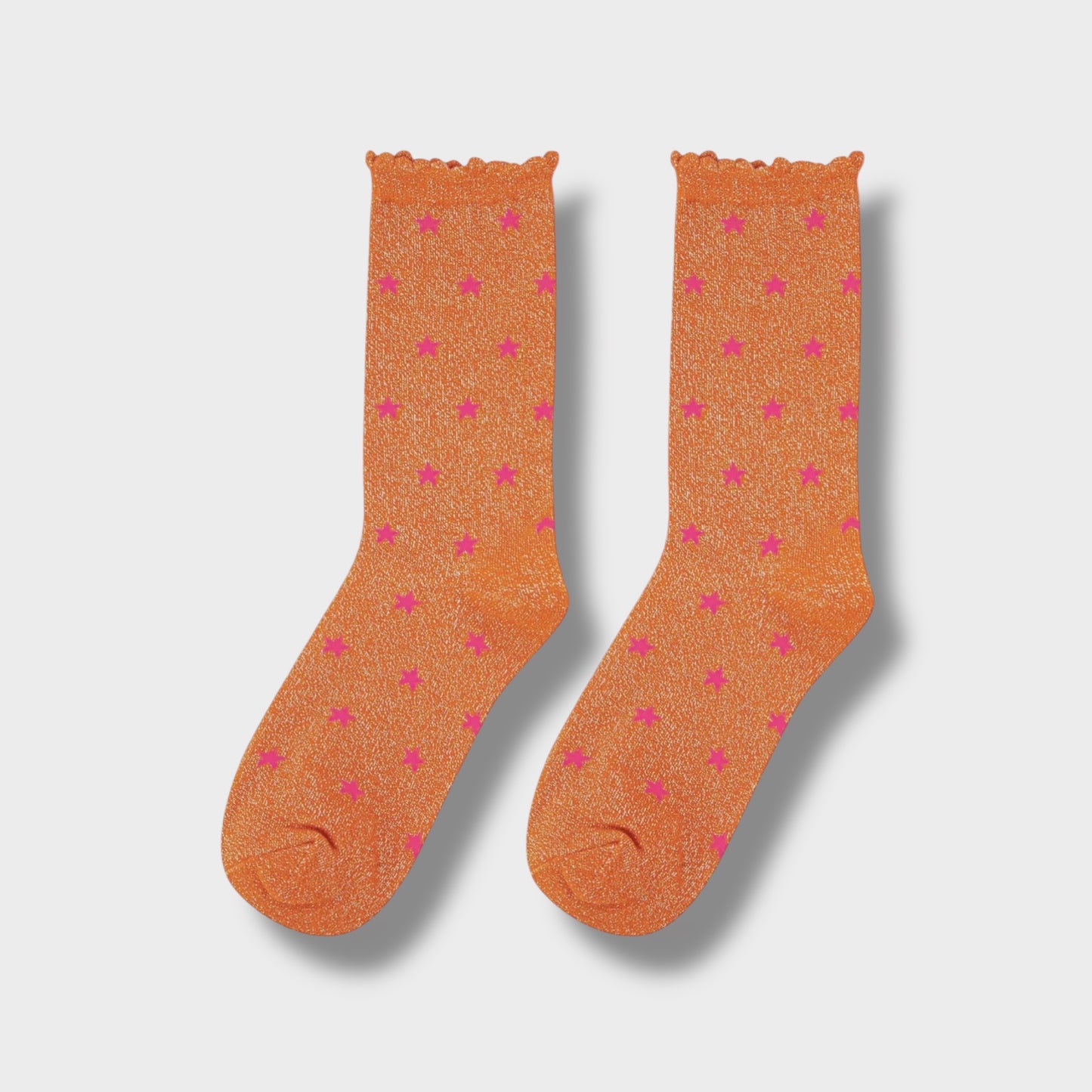 Womens Star Print Cotton Glitter Socks in Orange