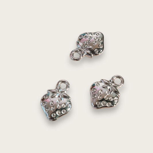 Strawberry Charm 1pc - Silver Tone