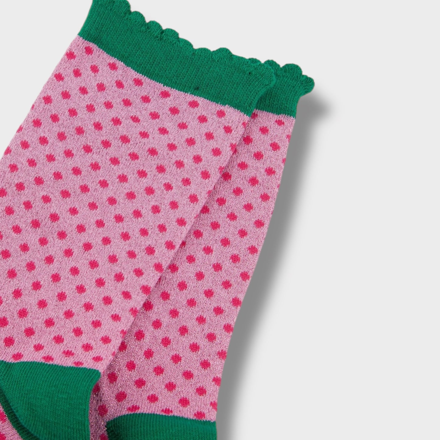 Women Cotton Glitter Socks Polka Dot Spots in Pink & Green