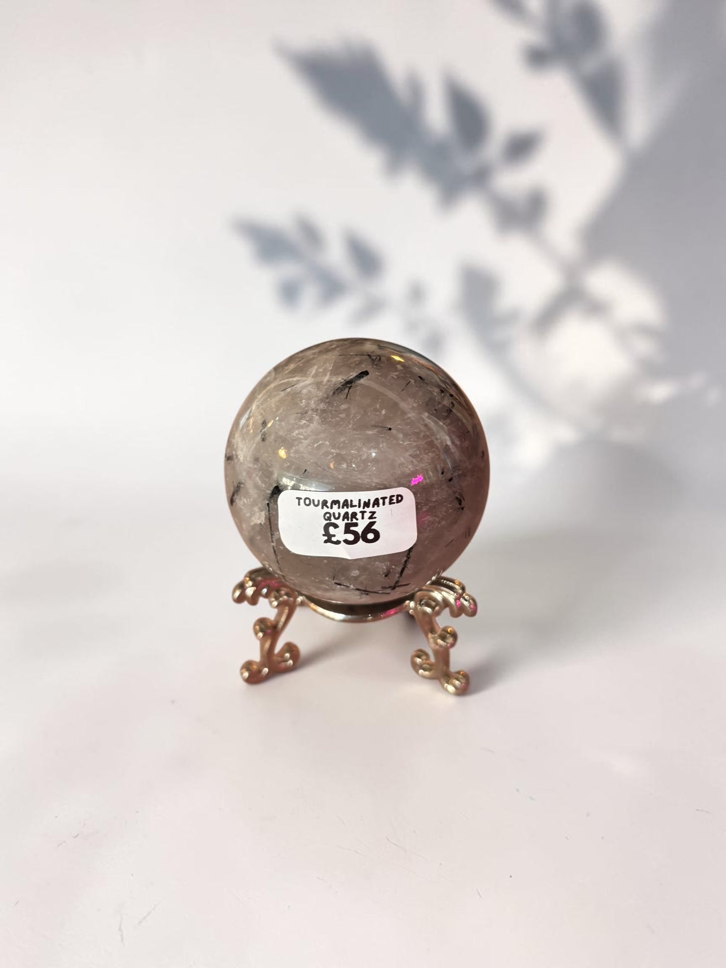 Clear Quartz & Tourmaline Crystal Sphere with stand