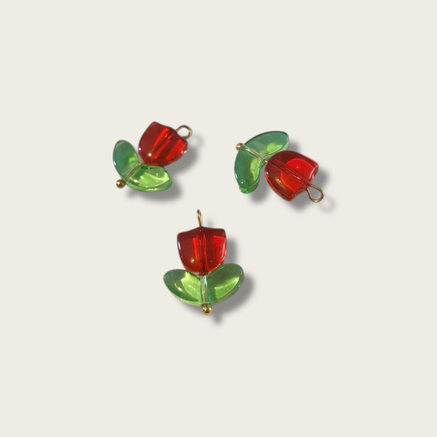 Glass Flower Charm 1pc - Gold Tone