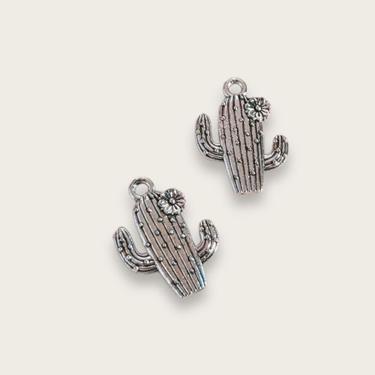 Cactus Charm 1pc - Silver Tone