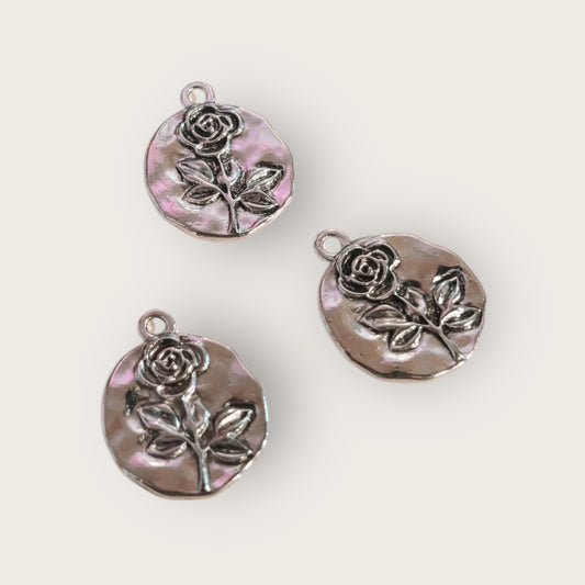 Rose Charm 1pc - Silver Tone