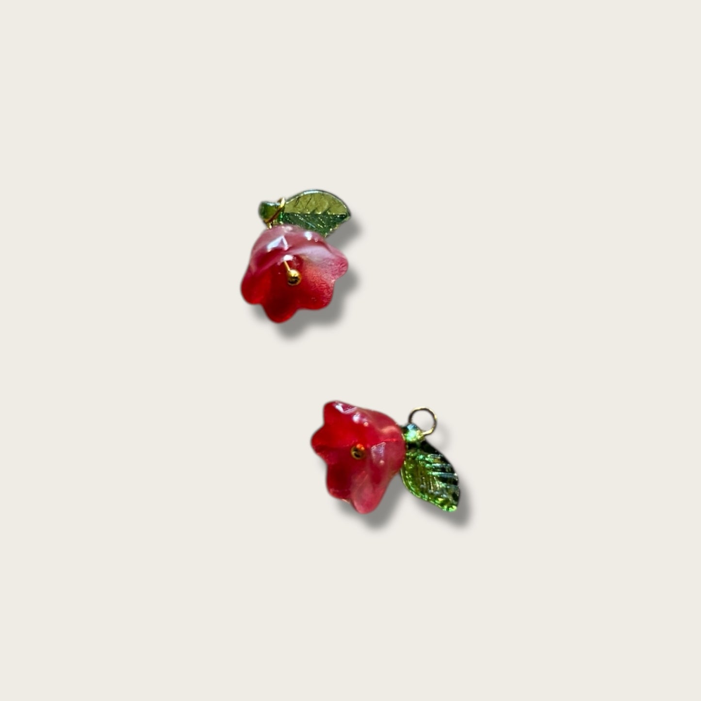Glass Flower Charm 1pc - Gold Tone