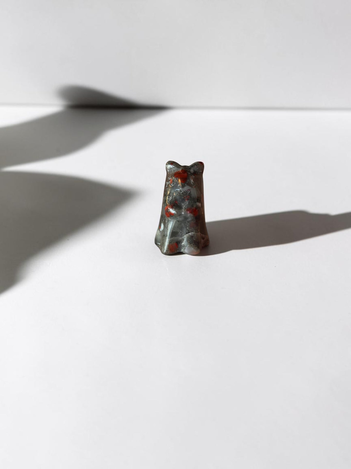 Bloodstone Ghost Kitty Crystal Carving