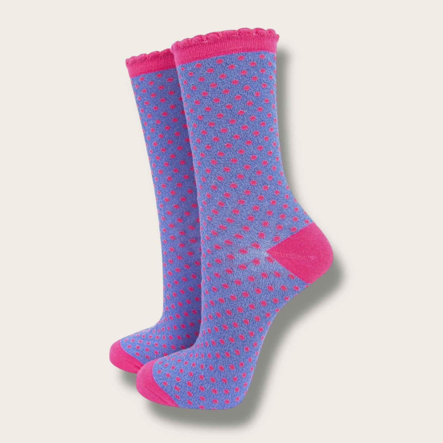 Women Cotton Glitter Socks Polka Dot Spots in Purple & Pink