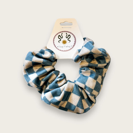 Blue Checkerboard Velvet Scrunchie
