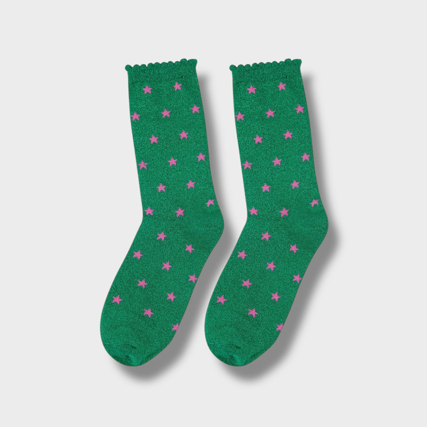 Womens Star Print Cotton Glitter Socks in Green