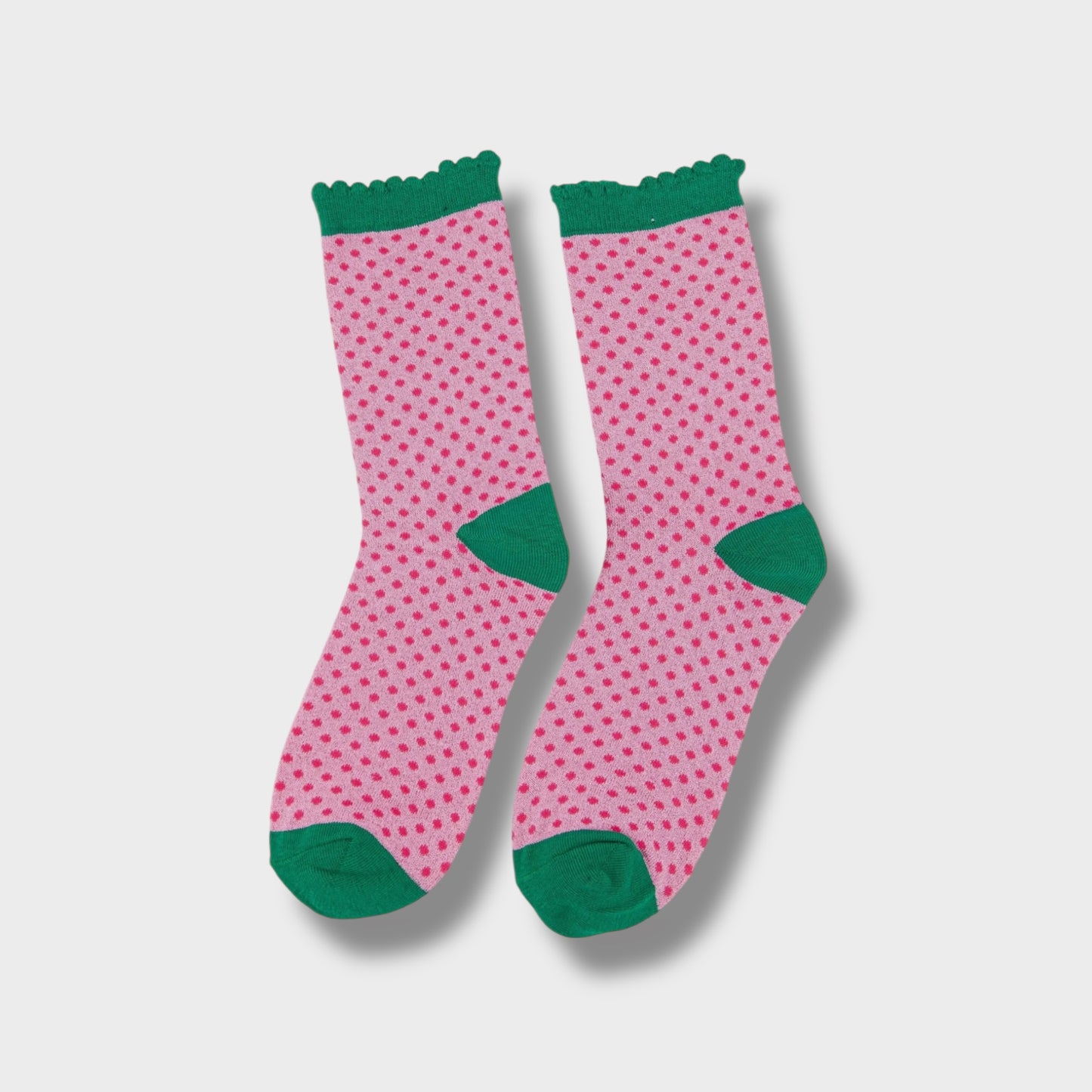 Women Cotton Glitter Socks Polka Dot Spots in Pink & Green