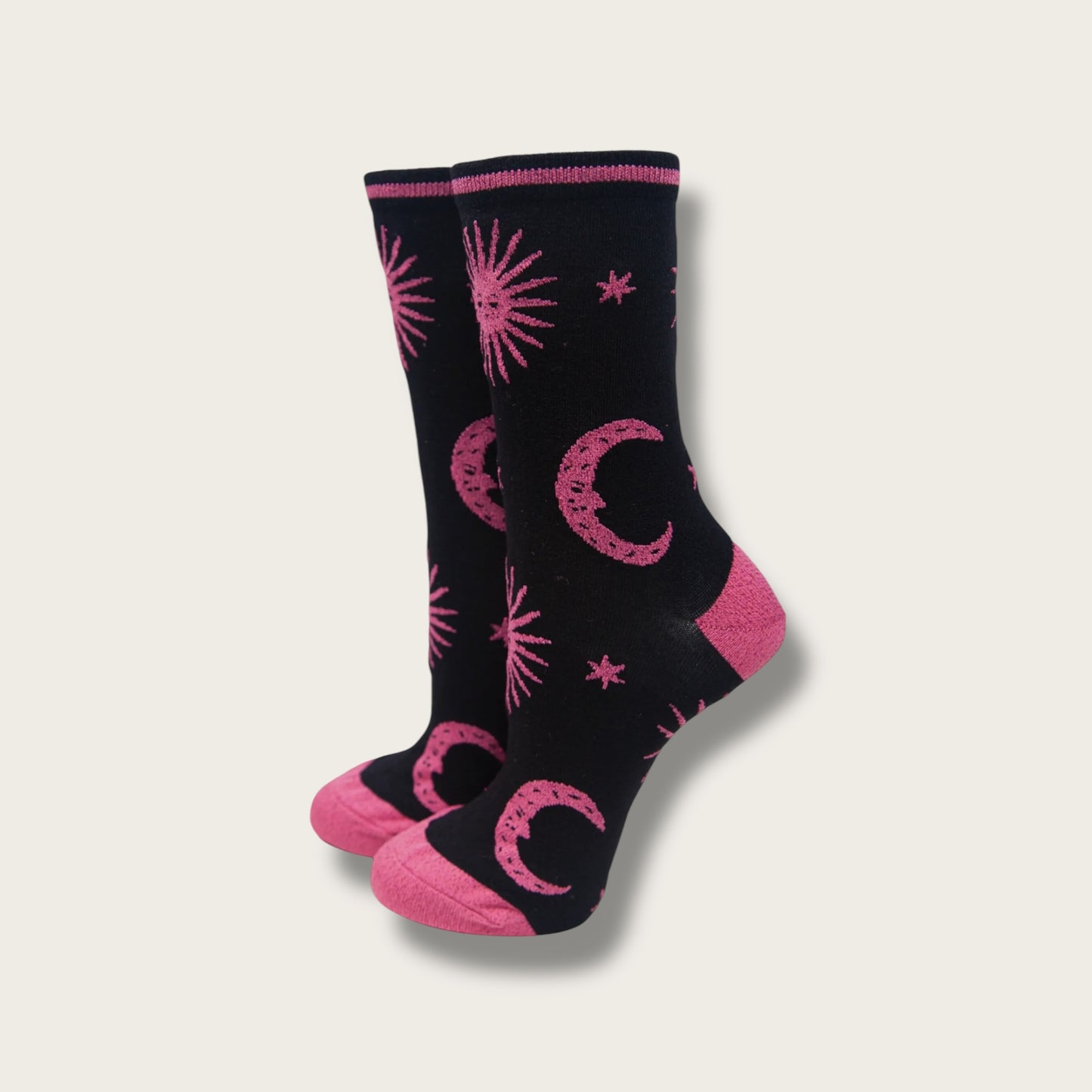 Pink Women's Glitter Celestial Print Bamboo Socks