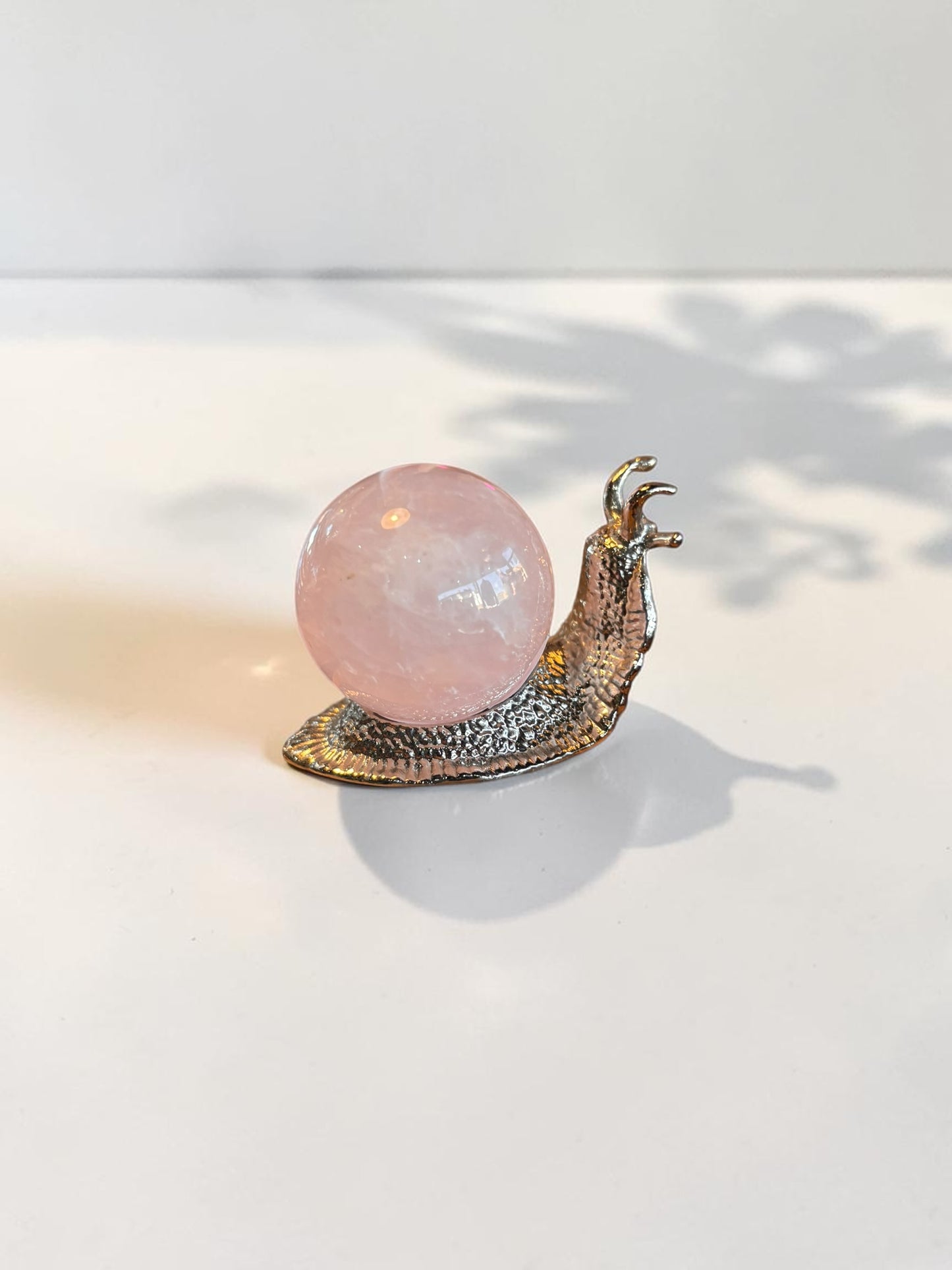 Rose Quartz Crystal Sphere with snail holder