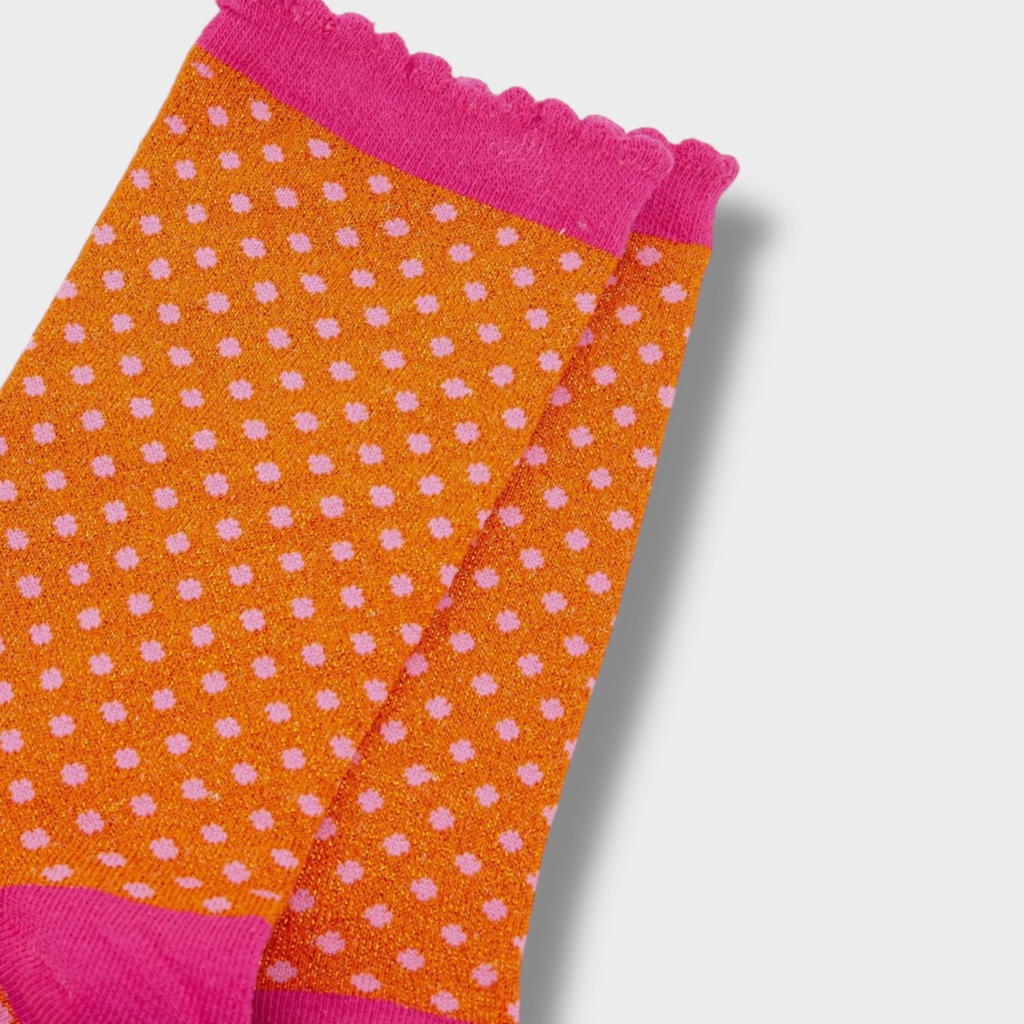Women Cotton Glitter Socks Polka Dot Spots in Orange & Pink