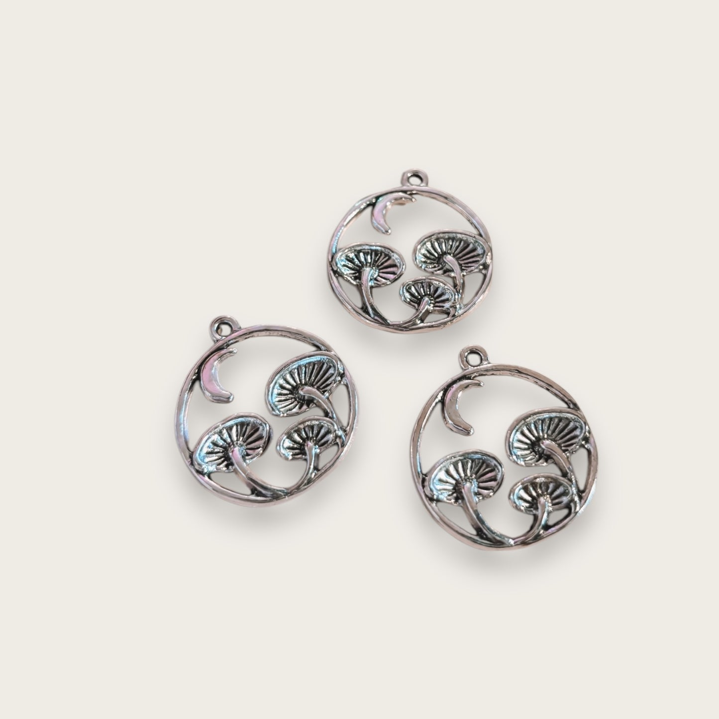 Moon Mushrooms Charm 1pc - Silver Tone