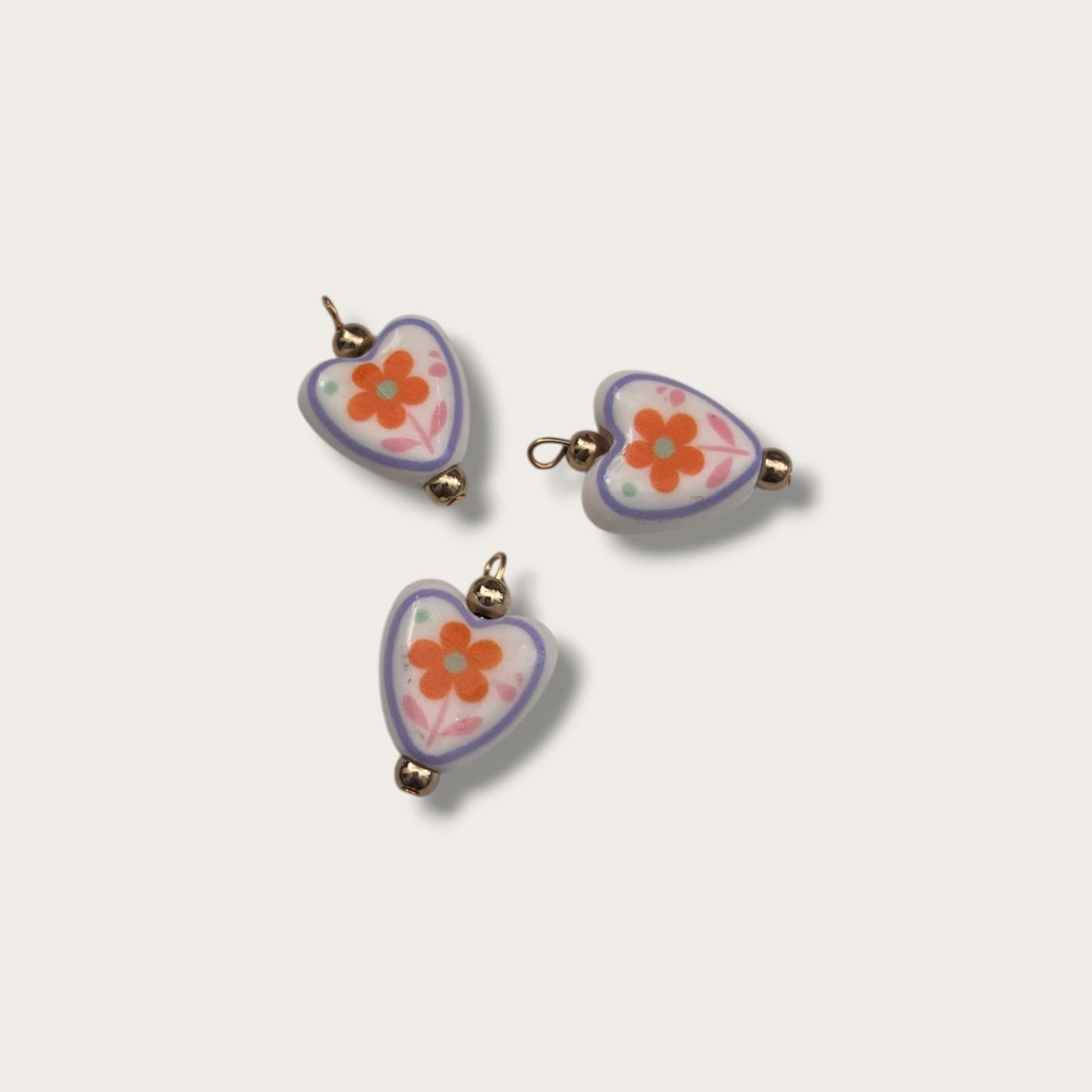 Floral Heart Retro Charm 1pc - Gold Tone