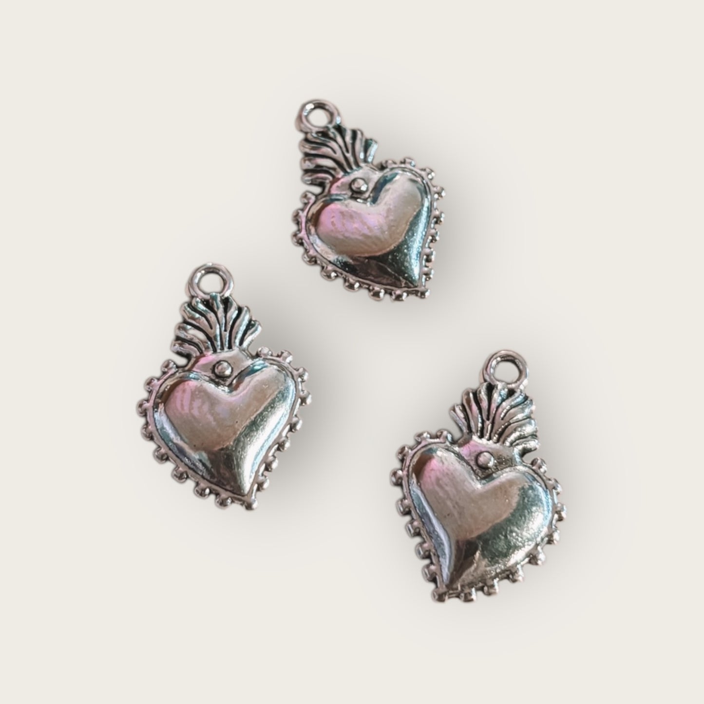 Flaming Heart Charm 1pc - Silver Tone