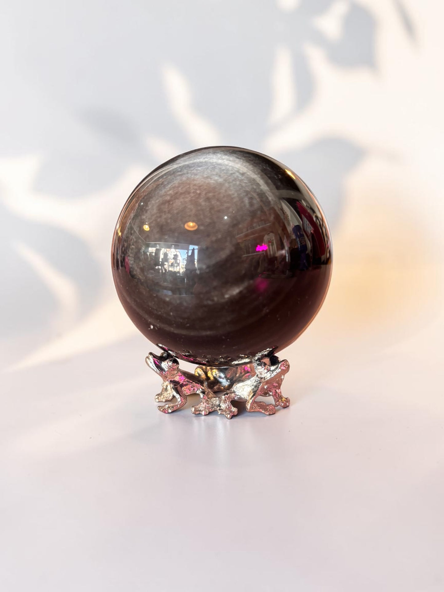 Silver Obsidian Crystal Sphere with frog stand