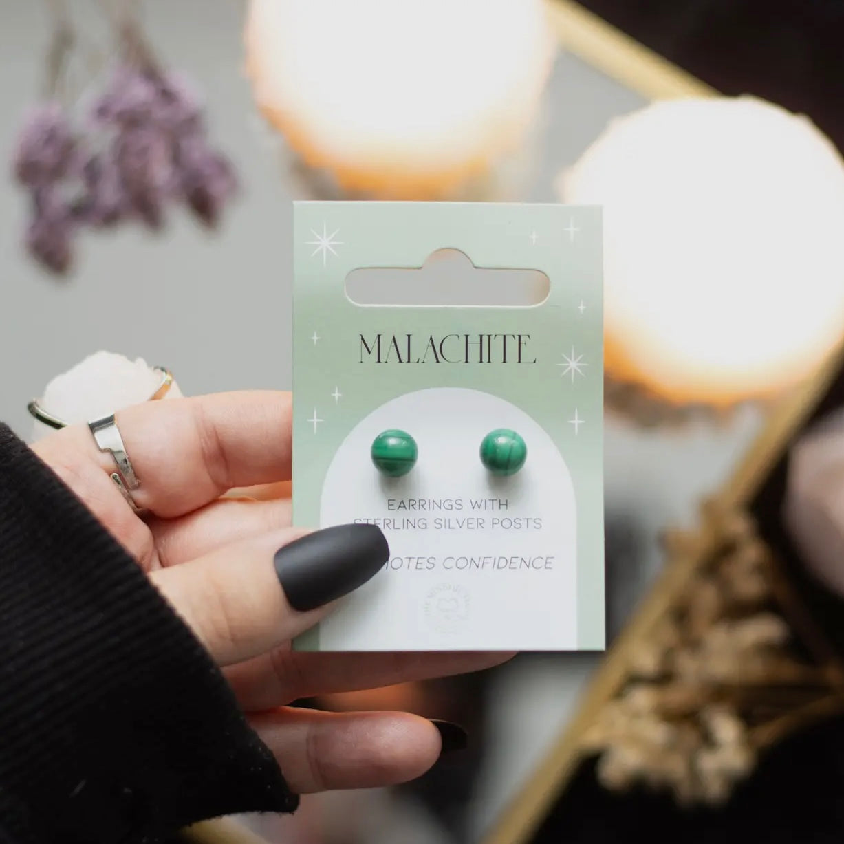 Malachite Crystal Stud Earrings